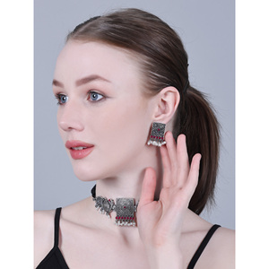 OX 9 Maroon Zircon Square Peacock <b>Choker</b> for Party Occasions - Product Image 2