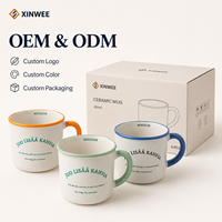 Mug en céramique personnalisé avec bord et anse colorés, style émail rétro, tasse imprimée pour cadeaux, vente au détail et vente en gros sous marque privée