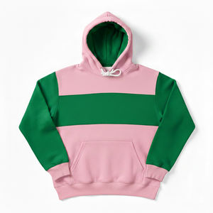 Sudadera con Capucha Personalizada con Logotipo, Bloques de Color Rosa y Verde, Sudadera de Invierno, Felpa Suave, Estilo Casual Urbano, con Bolsillo Canguro, Unisex - Product Image 1