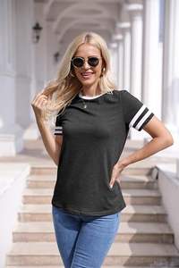 Camiseta de manga corta con cuello redondo para mujer Color básico Tops de bloque ecológicos para verano - Product Image 2