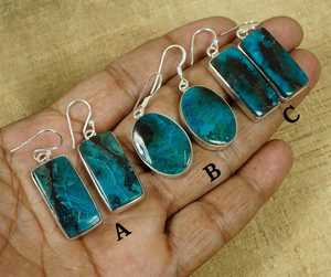 Boucles d'oreilles pendantes en argent sterling 925 avec chrysocolle, cadeau tendance pour mariage et fête, bijoux élégants faits à la main en pierre naturelle - Product Image 1