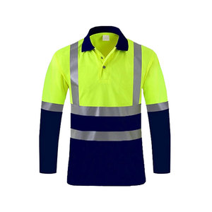 Wholesale Custom Long Sleeve Hi <b>Vis</b> <b>Polo</b> <b>Shirts</b> with Breathable Stand Collar Canvas Safety Work <b>Shirt</b> with Pockets - Product Image 1