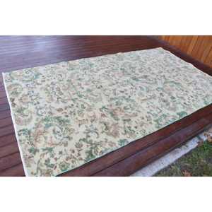 พรมวินเทจสไตล์ตุรกี ขนาด 4.5x7.9 ฟุต ลายต้นไม้และพืชสีเขียว ทำจากขนสัตว์ - Product Image 2