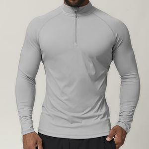 T-shirt de sport à col montant et fermeture éclair, à séchage rapide, pour homme, printemps, course à pied en plein air, entraînement, décontracté, manches longues, collants pour homme - Product Image 1