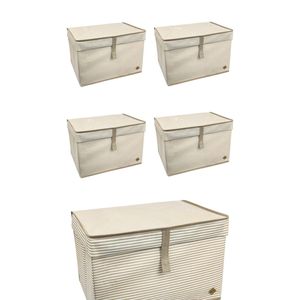 Borsa da 5 pezzi rivestita multiuso (lavanderia-organizzazione di stoccaggio ecc.), Scatola Mini 40x30x26-marrone