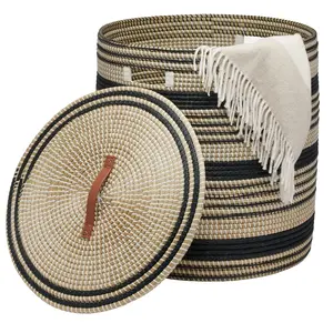 Panier de rangement rectangulaire en jonc de mer naturel, écologique, personnalisable OEM, nouveau design, artisanat HNH fait main - Product Image 1