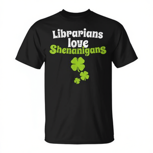 Camiseta con estampado de trébol del día de San Patricio de Librarians Love Shenanigans, unisex para adultos, manga corta, cuello redondo, serigrafía - Product Image 2