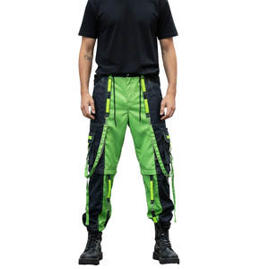 Pantalon gothique néon pour homme, vert et noir, jambes fendues, boucles, sangles, chaînes, cargo, emo 2026 - Product Image 1
