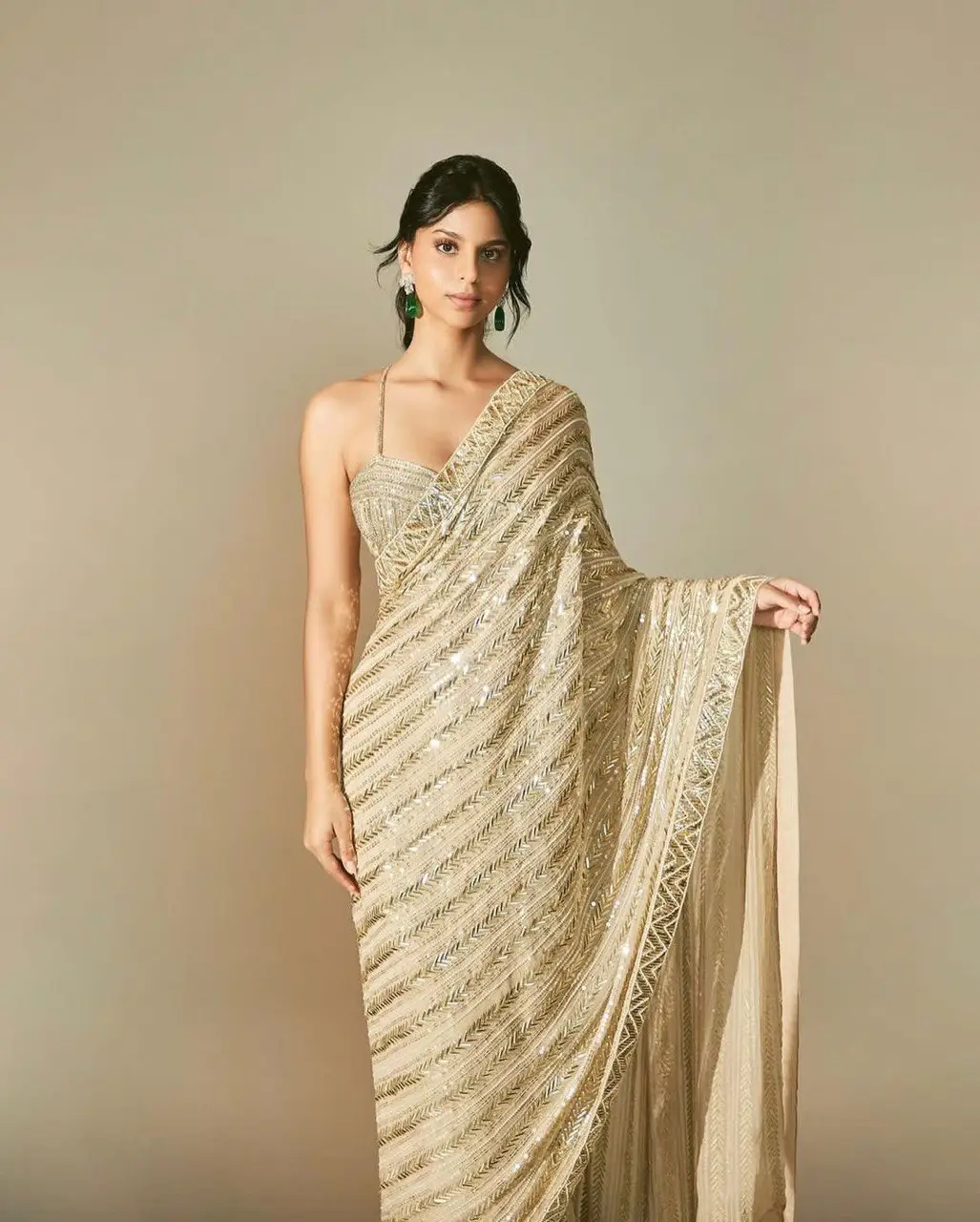 Nuovo LOOK da festa firmato BOLLYWOOD stile VINTAGE DUAL paillance LOOK di lusso da lavoro sari con camicetta da lavoro