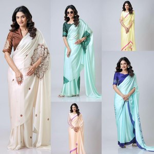 Prêt à porter Japon Satin de soie Plain & Un Stitch Matériel Impression numérique TRAVAIL Taille libre Couleurs riches et dessins complexes Saree - Product Image 6