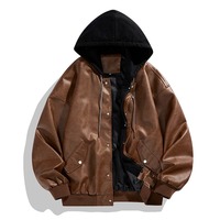 Veste en cuir d'hiver à capuche pour homme, style vintage tendance, cuir véritable noir, style hip hop, luxe