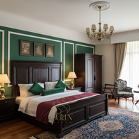 Lit d'hôtel traditionnel en bois massif acajou, design contemporain, revêtement en tissu durable, mobilier commercial Suren Space SS2065