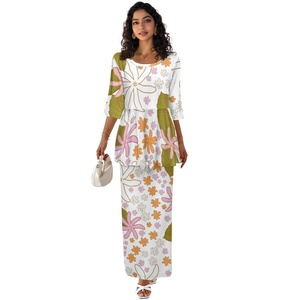 Abiti personalizzati di moda hawaiana a collo quadrato a metà manica stampati su richiesta da donna con stampa Hawaii Tiare comodo abito a due pezzi - Product Image 1