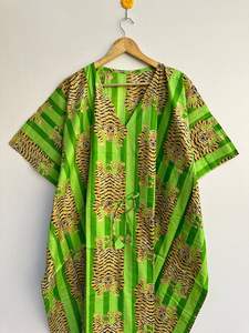 Tigre verde, vestido caftán de algodón estampado para mujer, vestido caftán largo de verano, vestido caftán indio, vestido con cubierta de Bikini - Product Image 2