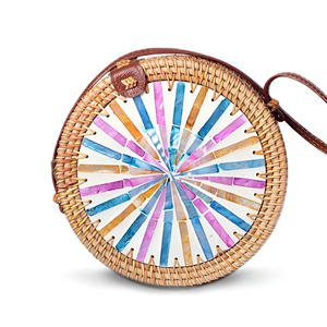 Eco friendly rattan <b>mother</b> <b>of</b> <b>pearl</b> inlay bag purses new arrival cheap cost woman handbag purse - Product Image 2