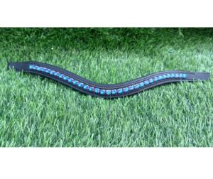 บังเหียนม้าหนังวัวแท้สีดำ/หนังวัวกระทิง พร้อมสายคาดศีรษะและสายบังเหียนประดับคริสตัลสีน้ำเงิน ผู้ผลิตขายดี - Product Image 4