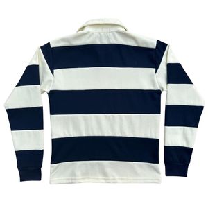 300 di cotone 100% GSM doppio Jersey Rugby Polo a righe Design Navy avorio comodo peso massimo manica lunga abbigliamento Rugby - Product Image 6