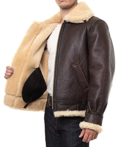 Veste d'hiver pour homme en fausse fourrure sherpa, 100% cuir véritable, grande taille, col rabattable, chauffante, coupe-vent, écologique - Product Image 5