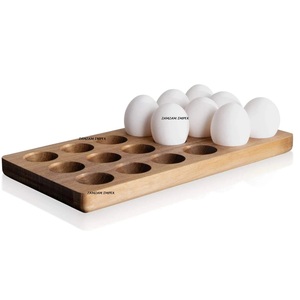 Plateau porte-oeufs rustique en bois d'acacia fabriqué à la main Organisateur en bois naturel pour 18 œufs, support de rangement de comptoir de style ferme - Product Image 2