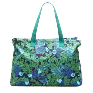 Organic cotton canvas reusable custom all over printed fashion bags with long solder carry handle bag comparative price