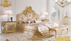 Juego de cama y dormitorio de diseño barroco francés, tamaño King, diseño clásico, hoja dorada tallada, barco, cama real de diseño tallado - Product Image 4