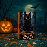 Journal en cuir imprimé gothique noir, motif chat effrayant, Halloween, sorcellerie, citrouille, horreur, vintage, couverture rigide, classique, animalier