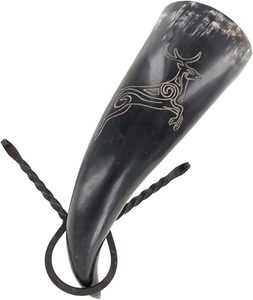 Juego de 3 cuernos para beber vikingos genuinos hechos a mano, nuevo soporte grande de hierro para hombres y mujeres, estilo náutico Animal para cerveza Mead Ale - Product Image 1