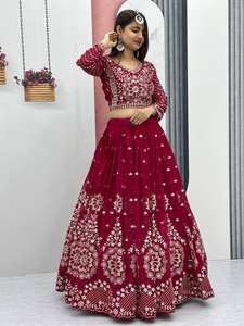 Lehenga Choli Dupatta Tradicional India y Pakistaní para Mujer, Bordado, Largo hasta el Suelo, Blusa para Bodas y Fiestas, con Red de Mariposas - Product Image 4