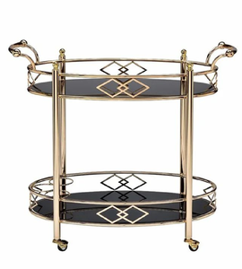 Chariot en or ovale moderne à 3 niveaux avec étagères en marbre et look chic. Disponible aux prix de gros. - Product Image 6