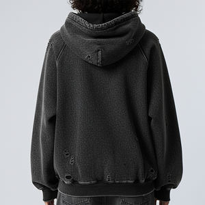 เสื้อฮู้ดดี้ผู้หญิงผ้าฝ้ายเฟรนช์เทอร์รี่ 100% คุณภาพสูง ผลิตตามสั่ง ล้างสีแบบแอซิด ระบายอากาศได้ดี สไตล์สตรีทแวร์ ขาดๆ แบบเท่ๆ - Product Image 6