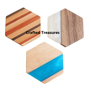 Lot de 4 sous-verres en bois et en résine de qualité standard avec couleur personnalisée pour la maison, les hôtels et les restaurants - Product Image 5