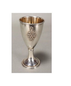 New Arrival Brass Hammered <b>Goblet</b> Glass with Tray Same Gold Finished Kiddush Cup Mitzvah - Product Image 3