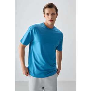 Camiseta Básica para Hombre, Color Azul Petróleo, 100% Algodón, Gruesa, Suave, Texturizada, Corte Holgado, Tejido Jersey-88378 - Product Image 3