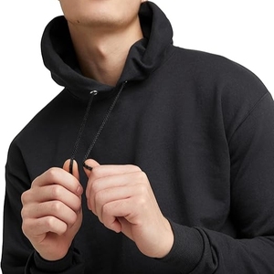 Sudadera con Capucha para Hombre, Negra, de Algodón y Felpa, Corte Regular, Color Sólido, Informal, con Bolsillo Delantero, para Otoño - Product Image 5