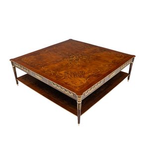 Table basse carrée de luxe avec incrustation florale en marqueterie et étagère de rangement inférieure pour une décoration de salon classique prestigieuse - Product Image 3
