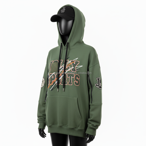 Alta calidad 340 GSM mezcla de algodón mujeres Sudadera con capucha de gran tamaño verde oliva 3D Puff bordado logotipo personalizado sudaderas básicas de las mujeres - Product Image 4