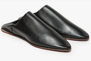 Babouches Marocaines Chic Noires en Cuir Naturel, Pantoufles Traditionnelles Faites à la Main - Product Image 2