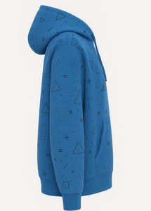 Sudadera con capucha con estampado geométrico azul, jersey de calle de moda con triángulo abstracto y patrón de círculo, tela de lana suave - Product Image 3