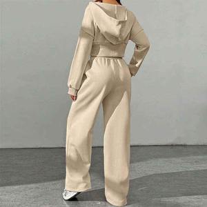 Ensemble survêtement personnalisé pour femmes 2025, deux pièces, sweat-shirt à capuche zippé court, pantalon droit, survêtement personnalisé avec logo, survêtement pour femmes - Product Image 3