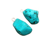 Magnifique Pendentif Fait Main en Argent Sterling 92,5 avec Pierre Précieuse Turquoise Brute de Qualité AAA, Vente en Gros pour Bijoux DIY (2 Pièces)