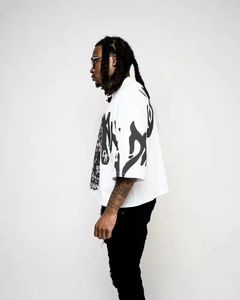 T-shirt court en coton 100% lourd personnalisé, coupe ample, manches sans couture, bas effiloché, ourlet brut, design décontracté surdimensionné - Product Image 5