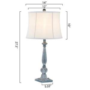 Juego de 2 lámparas de mesa modernas hechas a mano de 27,5 "con pantallas de campana de lino Base de metal y grabados florales Lámparas de buffet tradicionales - Product Image 2