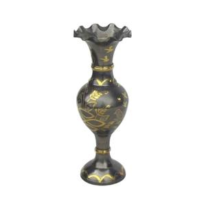 Florero de metal con acabado antiguo de latón dorado y Negro moderno hecho a mano Bidri Nakkashi decoración del hogar de boda con estilo costero - Product Image 3
