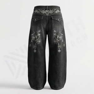 Pantalones Vaqueros Anchos de Mezclilla para Mujer, Estilo Hip Hop Vintage Americano, Bordado con Patrón Geométrico, Color Personalizado, Estilo Holgado - Product Image 2