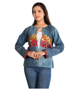 Long manteau d'hiver en coton matelassé fait à la main respirant brodé motif floral veste bouton décoration court chaud Style Kantha - Product Image 3