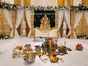 Mandap Blanco Estilo Sureño Indio, Decoración de Escenario para Bodas Hindúes Tradicionales, Personalizable con Fibra, Tendencia en el Reino Unido, LONDRES - Product Image 6