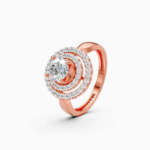 Anillo Solitario de Doble Halo con Corona Redonda y Diamante Cultivado en Laboratorio de 0.95 Ct |   En oro amarillo, blanco y rosa de 9 quilates - Product Image 3