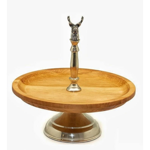 Support à gâteau en bois de la meilleure qualité avec support en métal au design floral doré Vaisselle classique Support de service à gâteau en bois pour mariage - Product Image 3