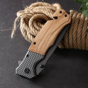 Cuchillo plegable personalizable de nuevo diseño con mango de madera de Olivo de aluminio para acampar pesca OEM compatible con cantidad a granel - Product Image 6