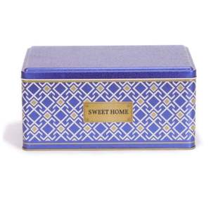 170x260x120mm fond bleu boîte de rangement rectangulaire en métal avec couvercle coulissant capacité 5.1L motif sans couture conception lignes géométriques - Product Image 2